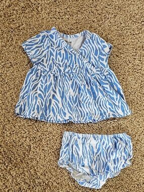 Diane von Furstenberg Blue & White Zebra Print Baby Dress Set